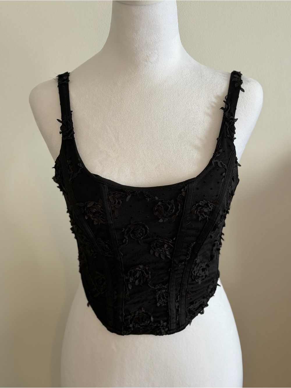 Cropped Floral Appliqué Corset Top